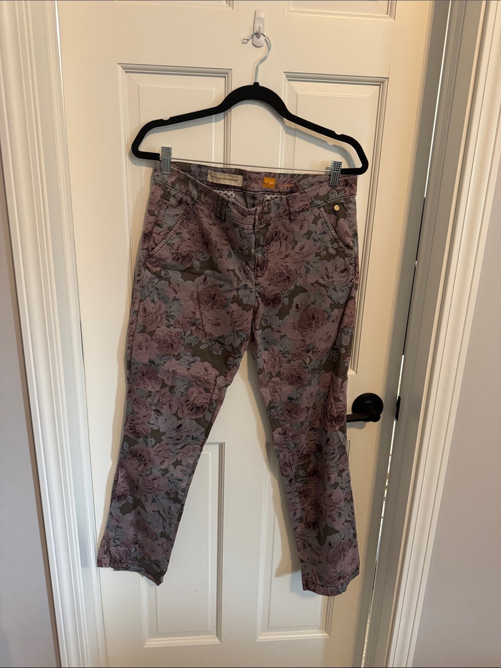 Pilcro Floral Straight-Leg Jeans in Mauve and Olive